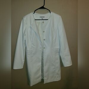 Calvin Klein size 10 Long White Jacket Faux Leather